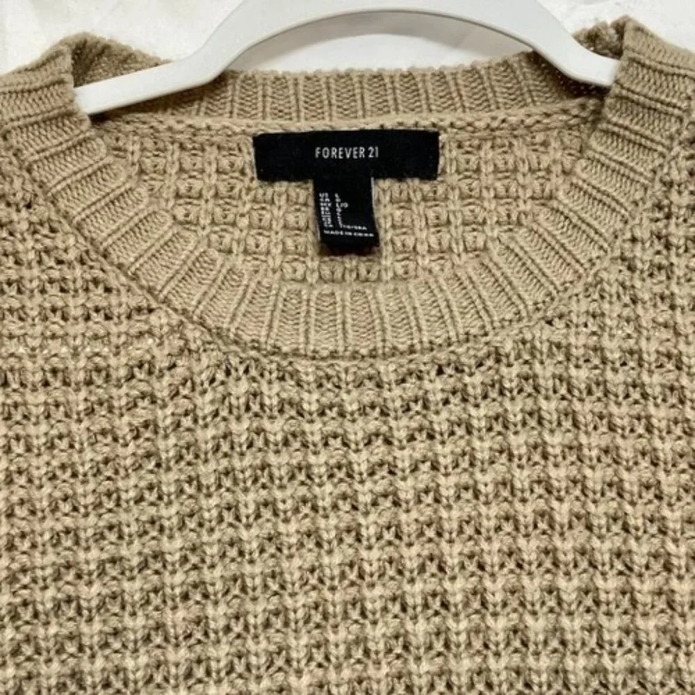 Forever‎ 21 Knit Sweater Women’s Large Tan Long Sleeve Pullover Cozy Tunic Shirt